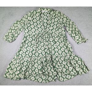 Zara Skirt Womens Size Medium Green Aztec Pattern Mini Dress V-Neck Front Tie